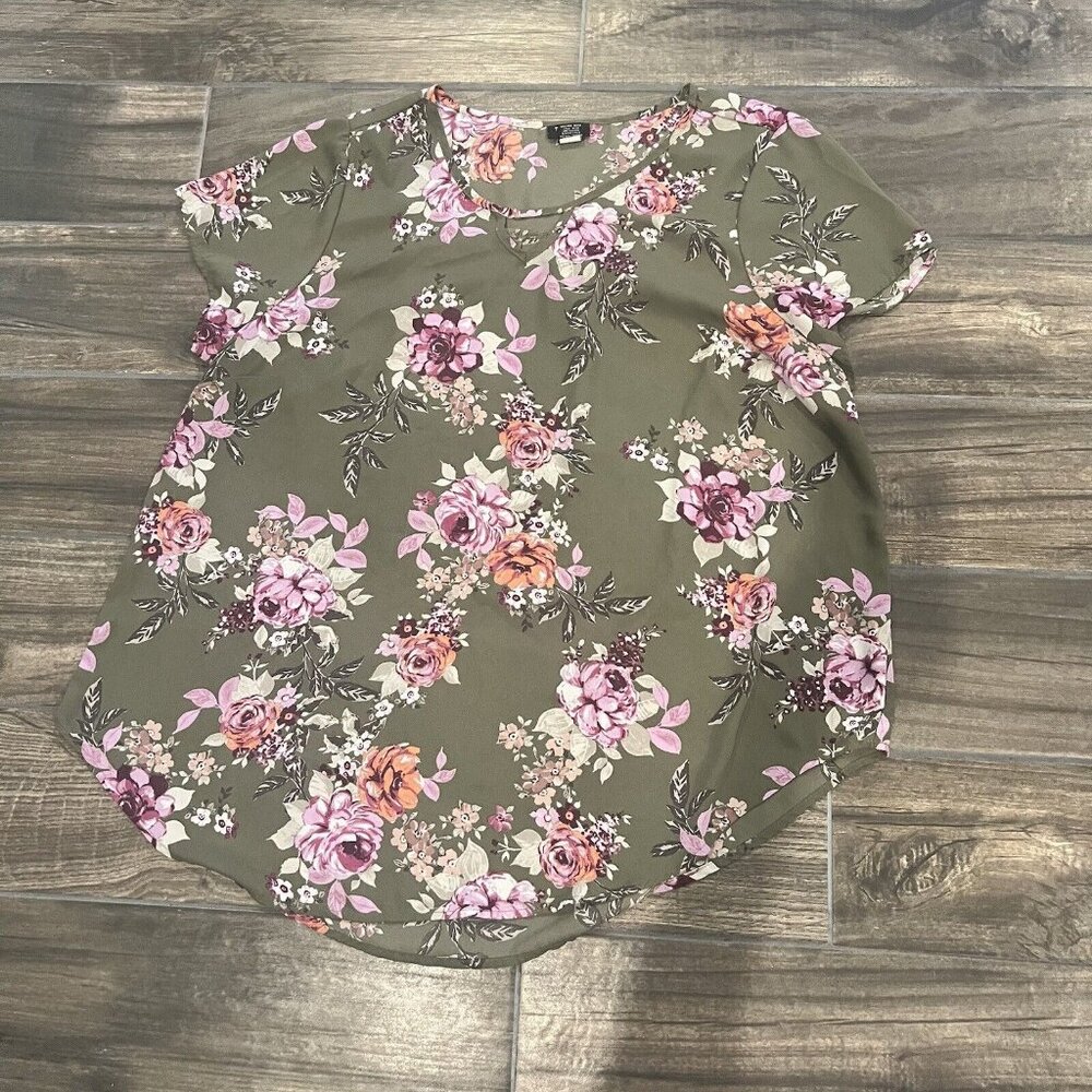 Torrid Floral Blouse in Olive and Pink